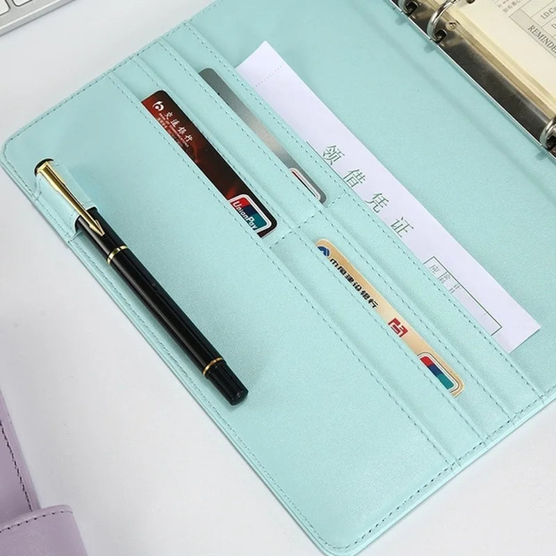 Pastel A5 A6 Refillable Planner Cover, 6-Ring PU Leather Binder Notebook with Pen Loop and Card Pockets