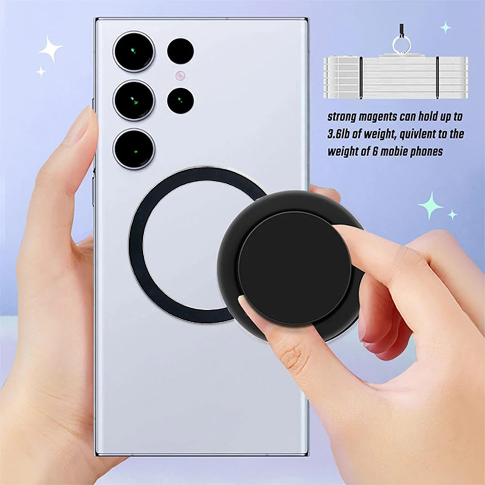 Magnetic Phone Grip Holder and Ring Stand, Slim Collapsible Phone Socket with Kickstand, Compatible with Magnetic Phone Cases