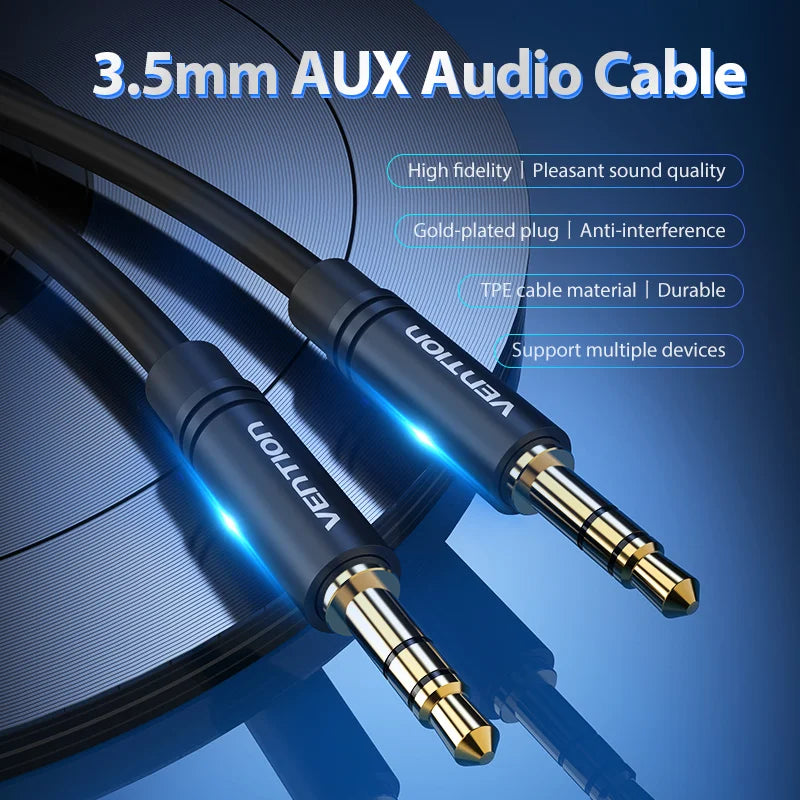 Vention 3.5mm Aux Cable — Male to Male Audio Cord for JBL, Xiaomi, Oneplus Headphones, Speakers & Car