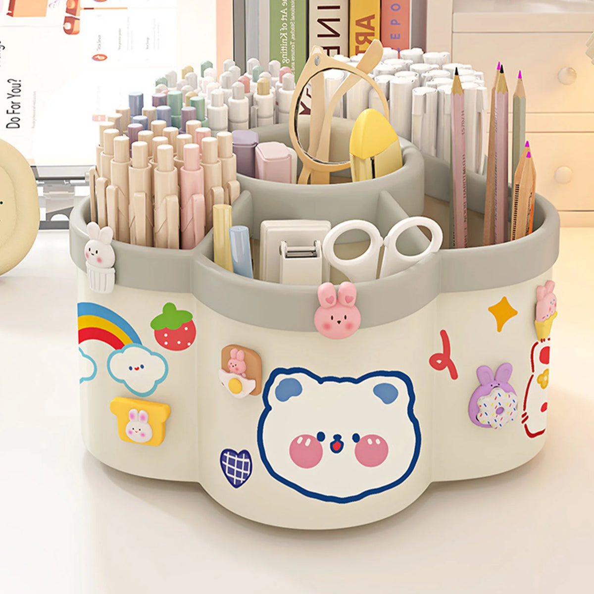 Rotating Pen Holder Desk Organizer, Large Capacity 360° Pencil and Stationery Storage Box for Students, Dorm, Classroom and Home Office