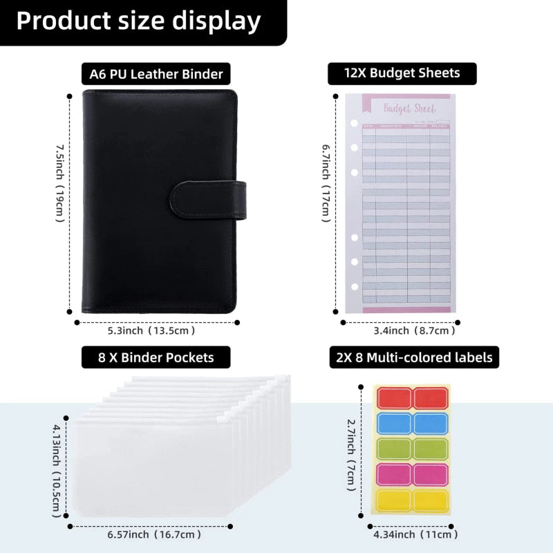 A6 Budget Binder — 6-Ring Cash Envelope Savings Planner with 8 Zipper Envelopes