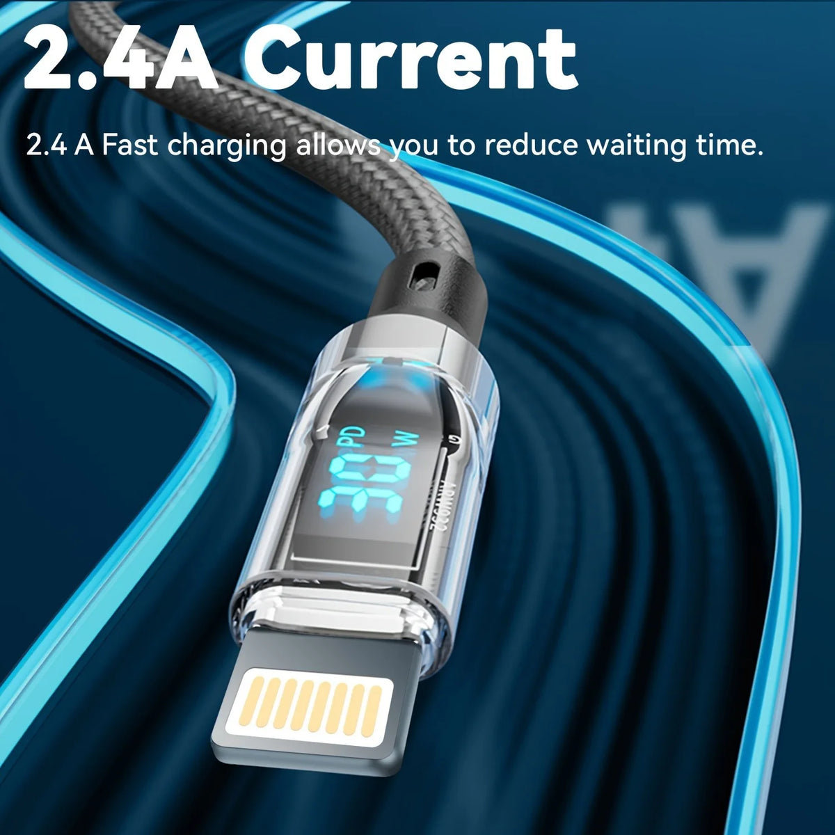 27W PD Fast-Charging Lightning Cable with LCD Display — USB-A/USB-C, 1m & 2m