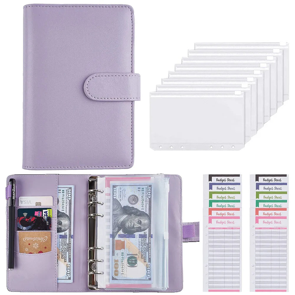 A6 PU Leather Budget Binder Notebook Cash Envelopes System Set Bill Organizer