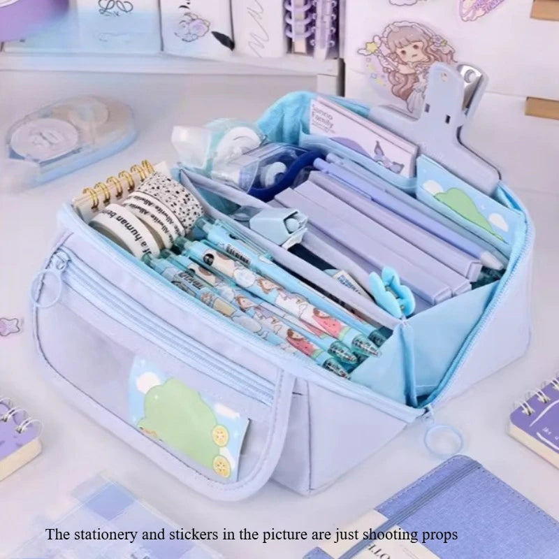 Large Capacity Pencil Case Organizer with Multi-Compartment Desktop Storage for School and Office Supplies