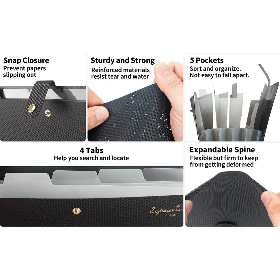 A4 5-Pocket Expanding File Folder — Portable Document Organizer