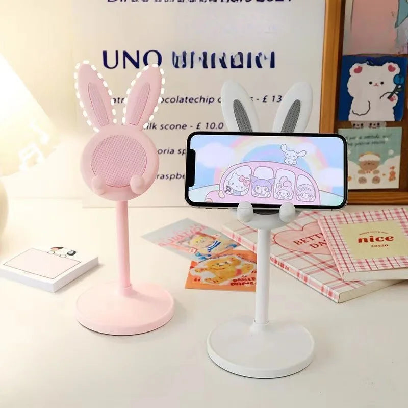 Cute Rabbit Ear Phone Stand for Desk, Adjustable Height Kawaii Cell Phone Holder