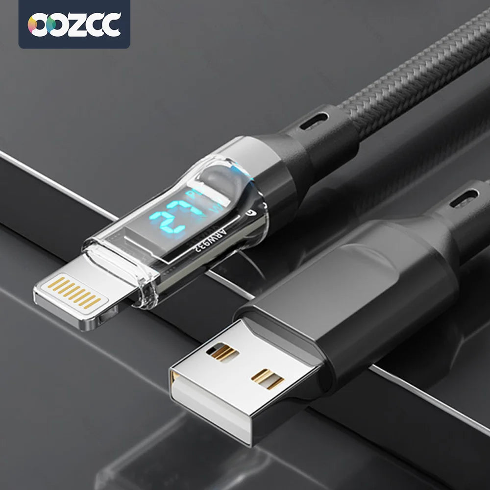27W PD Fast-Charging Lightning Cable with LCD Display — USB-A/USB-C, 1m & 2m
