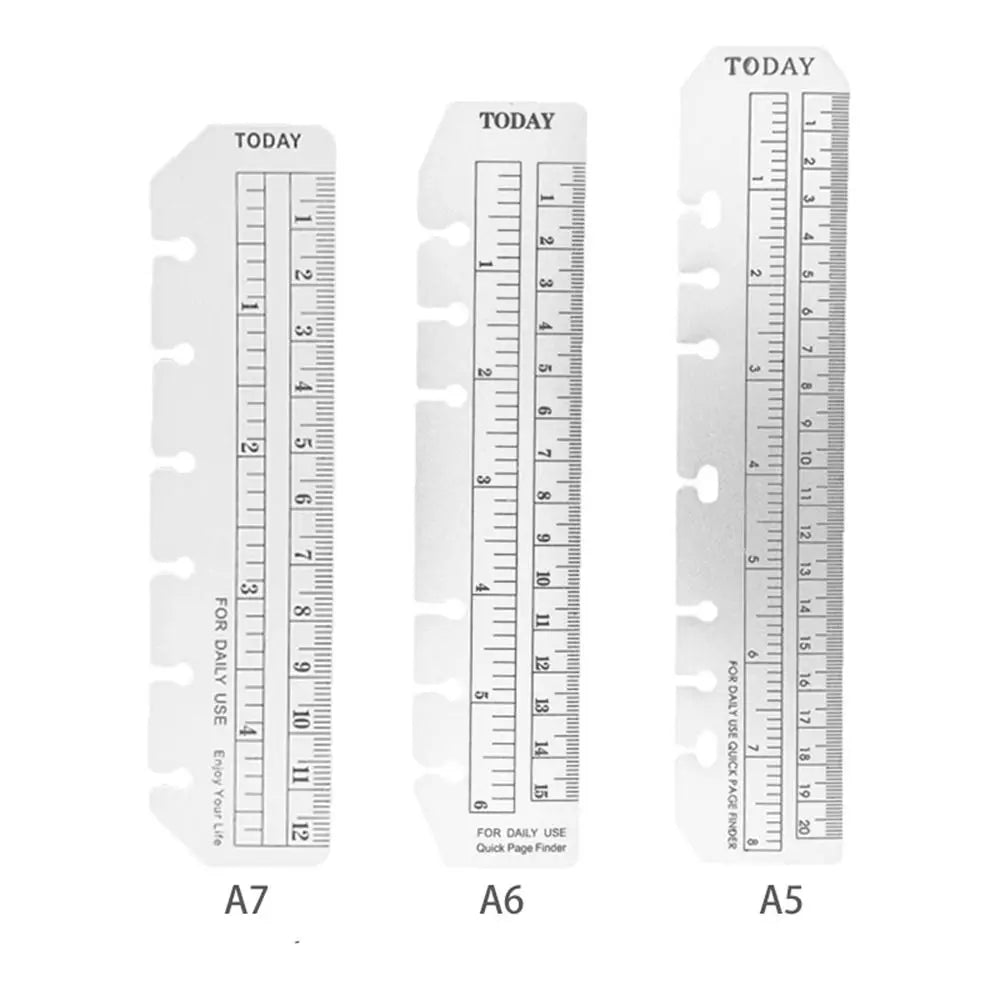 A5 A6 A7 Binder Ruler Bookmark, Snap-In Loose Leaf Ruler Divider for 6-Ring Planners and Notebooks