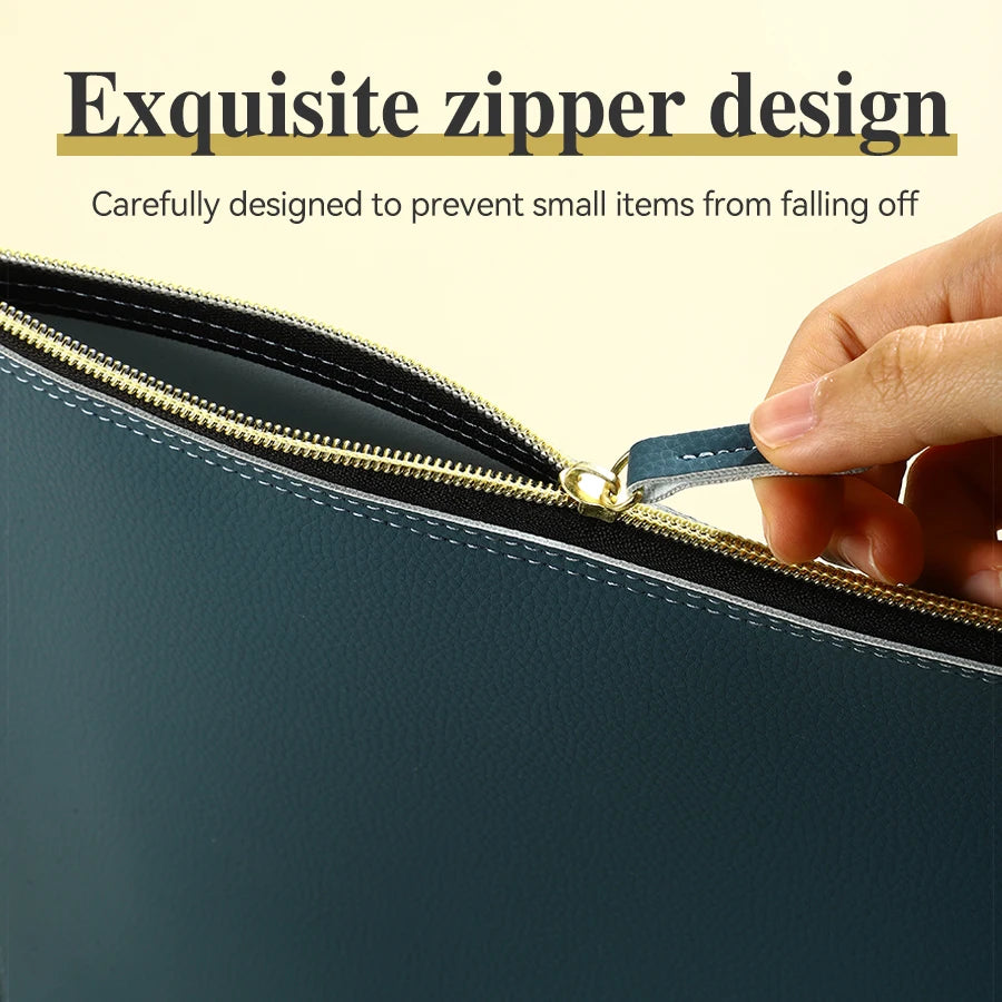 Leather A4 Zipper Document Folder Portfolio for Business Files, Contracts and Invoices