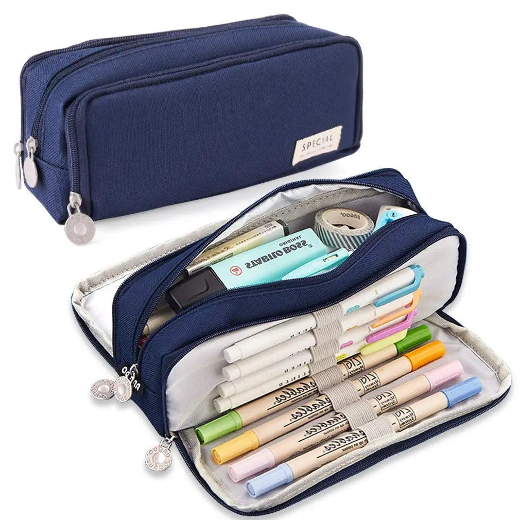 Large Capacity 3-Compartment Pencil Case & Desk Organizer Pouch