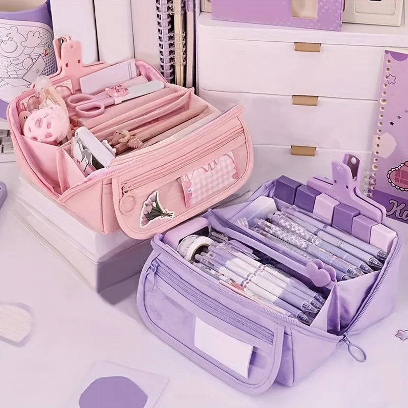 Large Capacity Pencil Case Organizer with Multi-Compartment Desktop Storage for School and Office Supplies