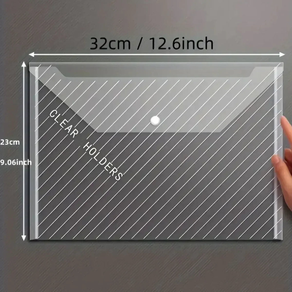 A4 Clear Plastic Document File Bags with Snap Button, Pocket Folders for Students and Office Organizing