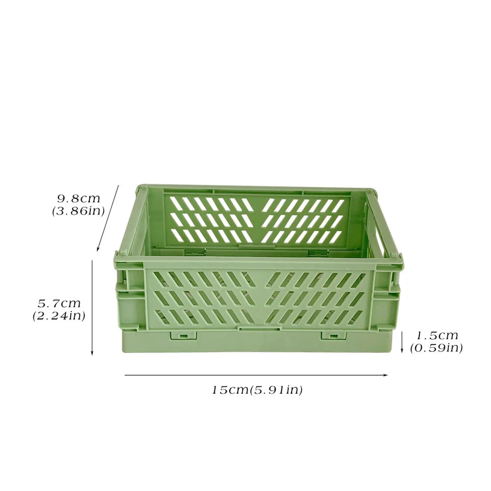 Stackable Foldable Plastic Desk Storage Basket, Cute Stationery Organizer Box for Student and Office Desktop Supplies