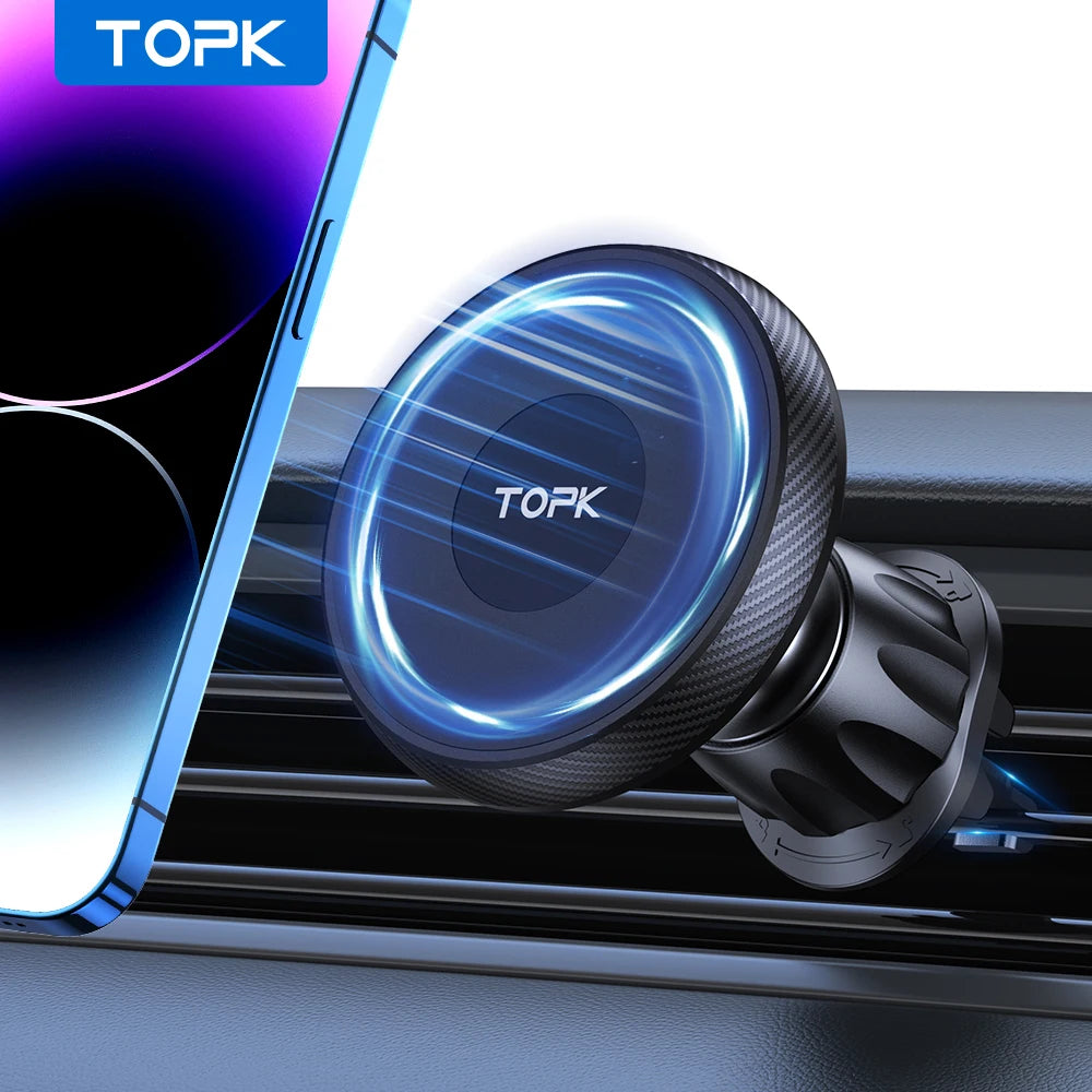 TOPK MagSafe Car Phone Mount — Strong Magnetic Metal Hook, One-Hand Operation