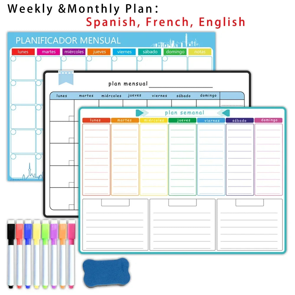 A3 Magnetic Weekly and Monthly Planner, Dry Erase Whiteboard Fridge Calendar with 8 Markers and Eraser