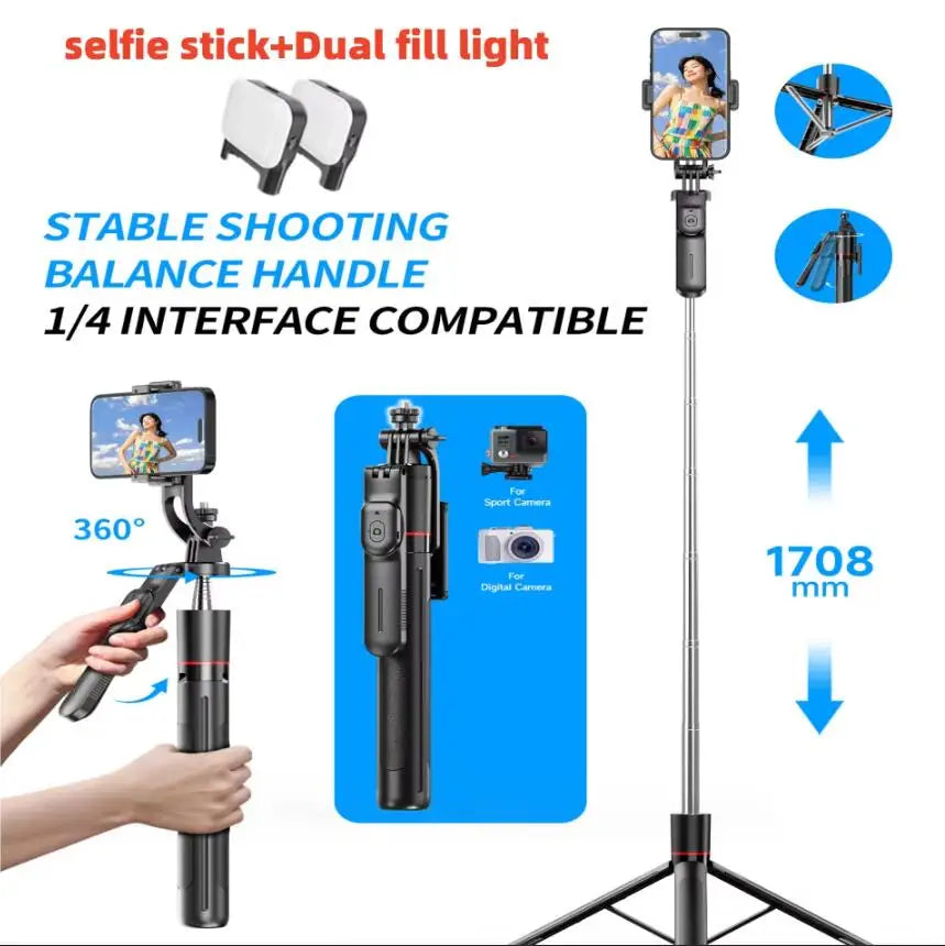 Selfie Stick Tripod with Fill Light and Bluetooth Remote, 67 Inch Extendable Phone Monopod Stand with 360° Rotation for Vlogging and Live Streaming