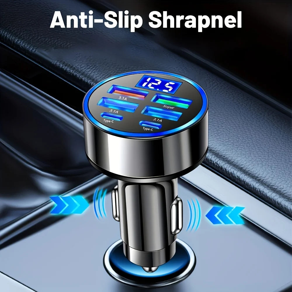 6-in-1 Car USB Charger Adapter — 3.1A Multi-Port with Digital Display