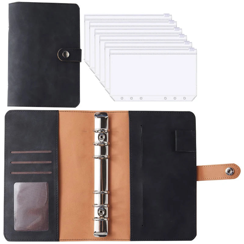 A6 PU Leather Budget Binder Notebook Cash Envelopes System Set Bill Organizer