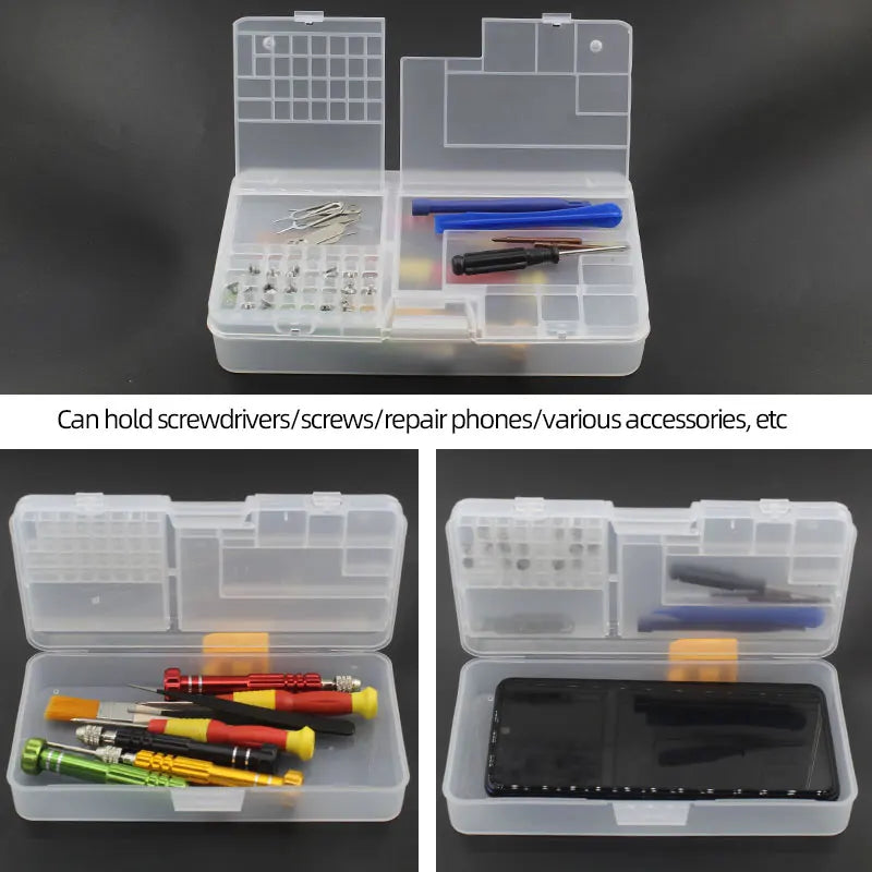 Double Layer Clear Component Storage Box for Small Electronics, Screws, SD Cards and Repair Tools