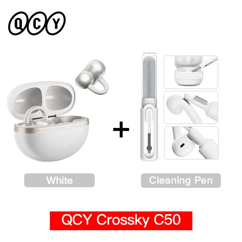 QCY Crossky C50 Open-Ear Bluetooth 6.0 Earbuds — Clip-On Sport Design with AI Clear Call & Bass Boost