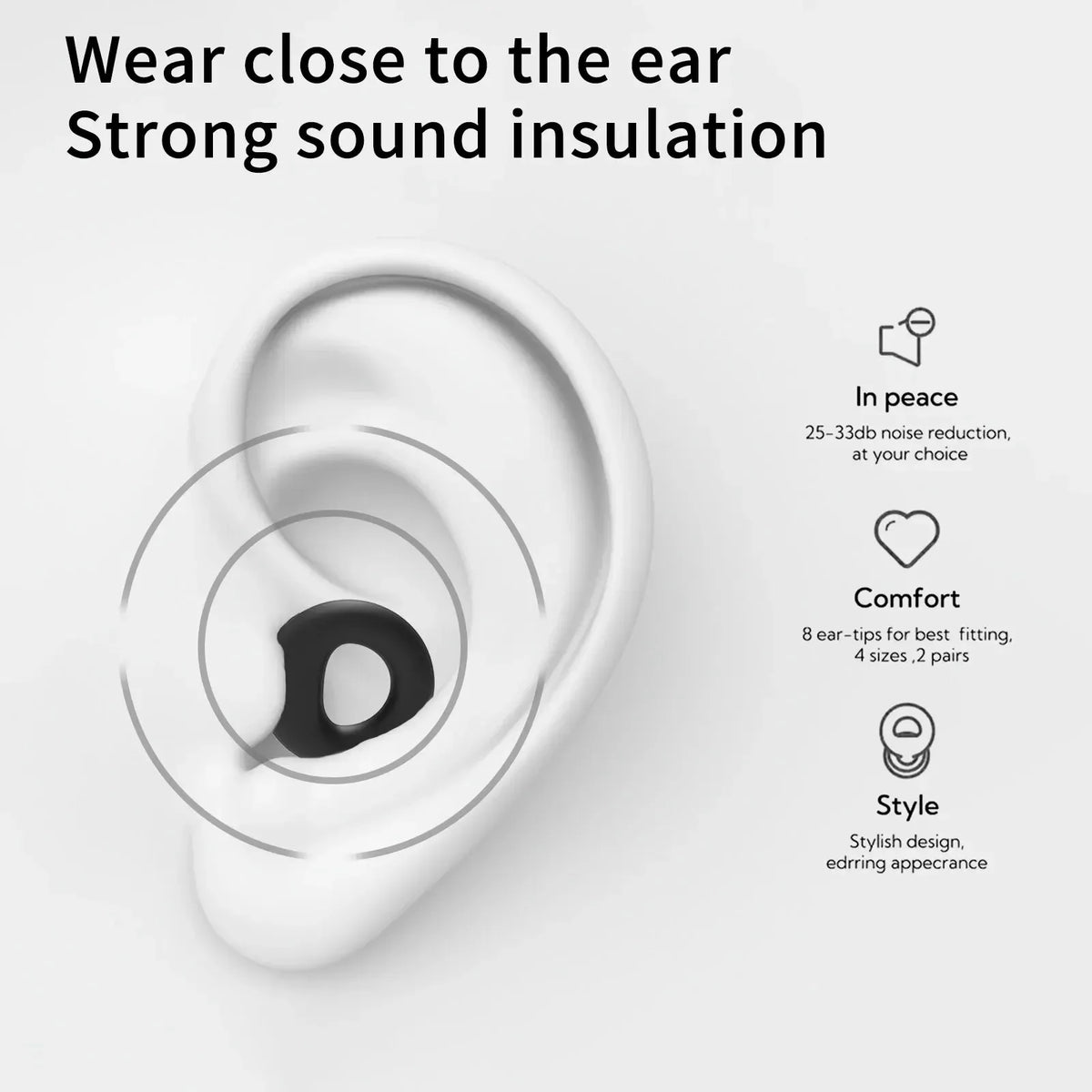 Quiet Ear Plugs for Noise Reduction — Soft Reusable Hearing Protection for Sleep, Swim & Work, 8 Tips in XS/S/M/L