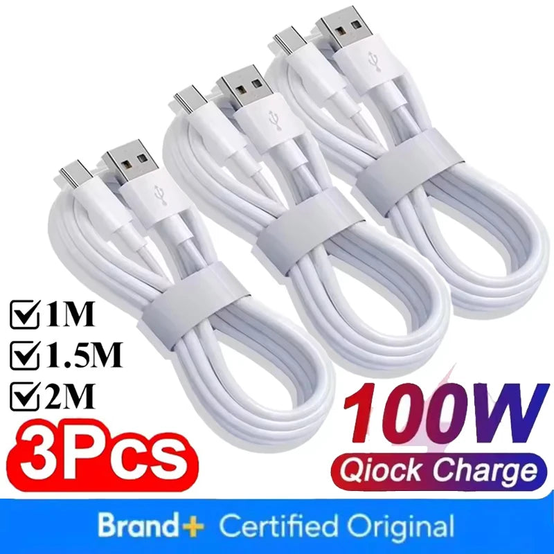 100W USB-C Fast Charging Cable — 2/3-Pack, 1m–2m Data & Charge Cords