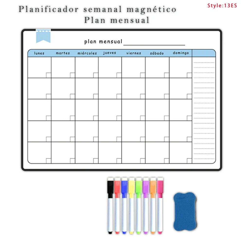 A3 Magnetic Weekly and Monthly Planner, Dry Erase Whiteboard Fridge Calendar with 8 Markers and Eraser