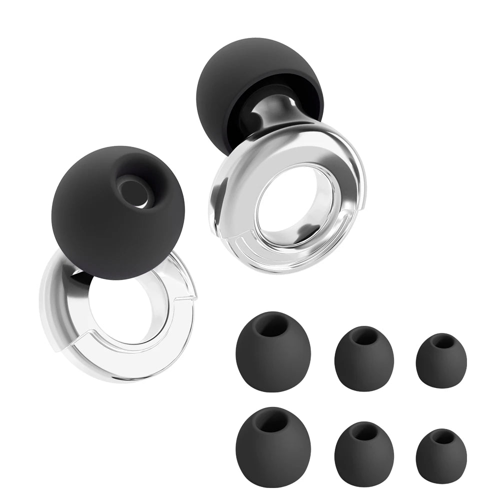 Quiet Ear Plugs for Noise Reduction — Soft Reusable Hearing Protection for Sleep, Swim & Work, 8 Tips in XS/S/M/L