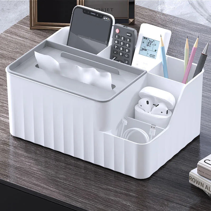 6 Section Desk Organizer with Tissue Box, Phone and Remote Holder for Home Office and Living Room