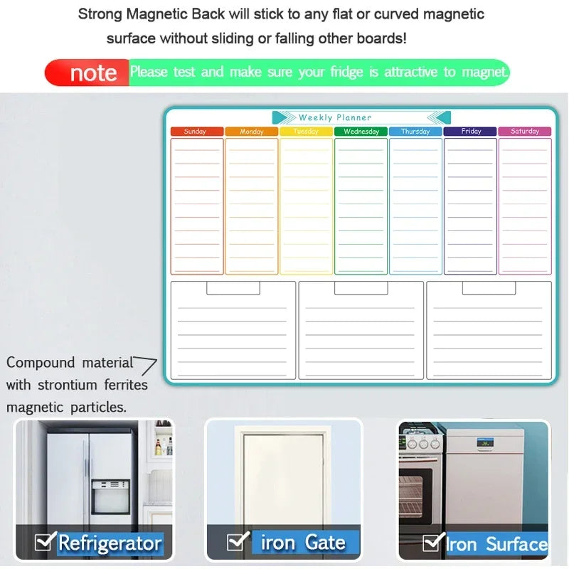 A3 Magnetic Weekly and Monthly Planner, Dry Erase Whiteboard Fridge Calendar with 8 Markers and Eraser