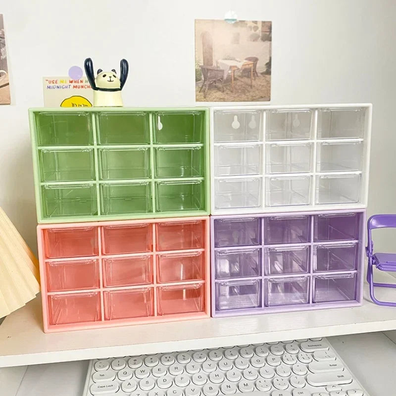 Desktop 9-Grid Clear Mini Drawer Storage Box Organizer for Desk