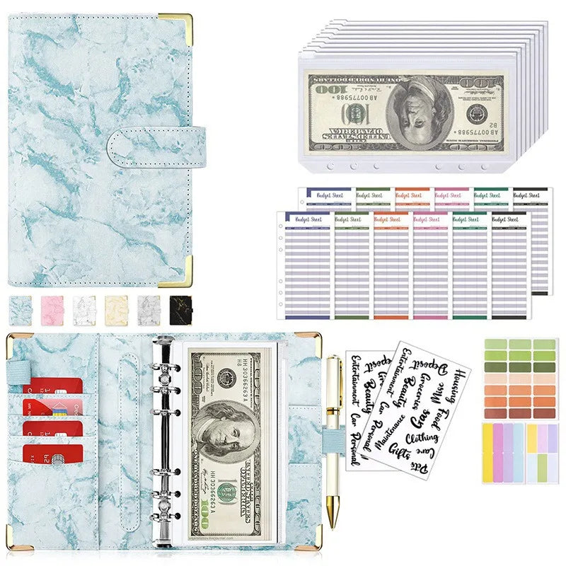 A6 Budget Binder — 6-Ring Cash Envelope Savings Planner with 8 Zipper Envelopes