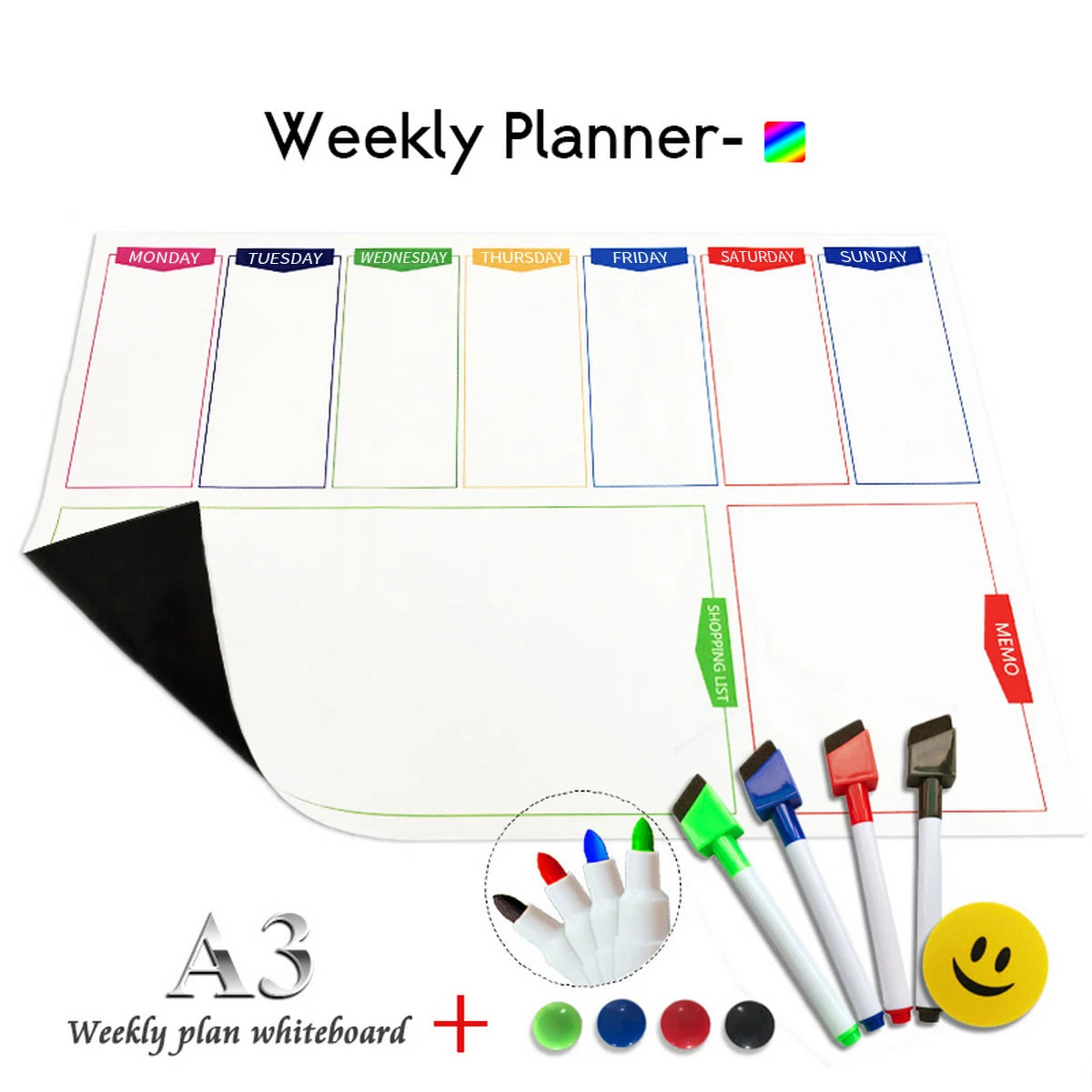 A3 Magnetic Planner Whiteboard — Weekly, Monthly & Meal Planning Board