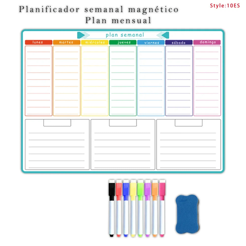 A3 Magnetic Weekly and Monthly Planner, Dry Erase Whiteboard Fridge Calendar with 8 Markers and Eraser