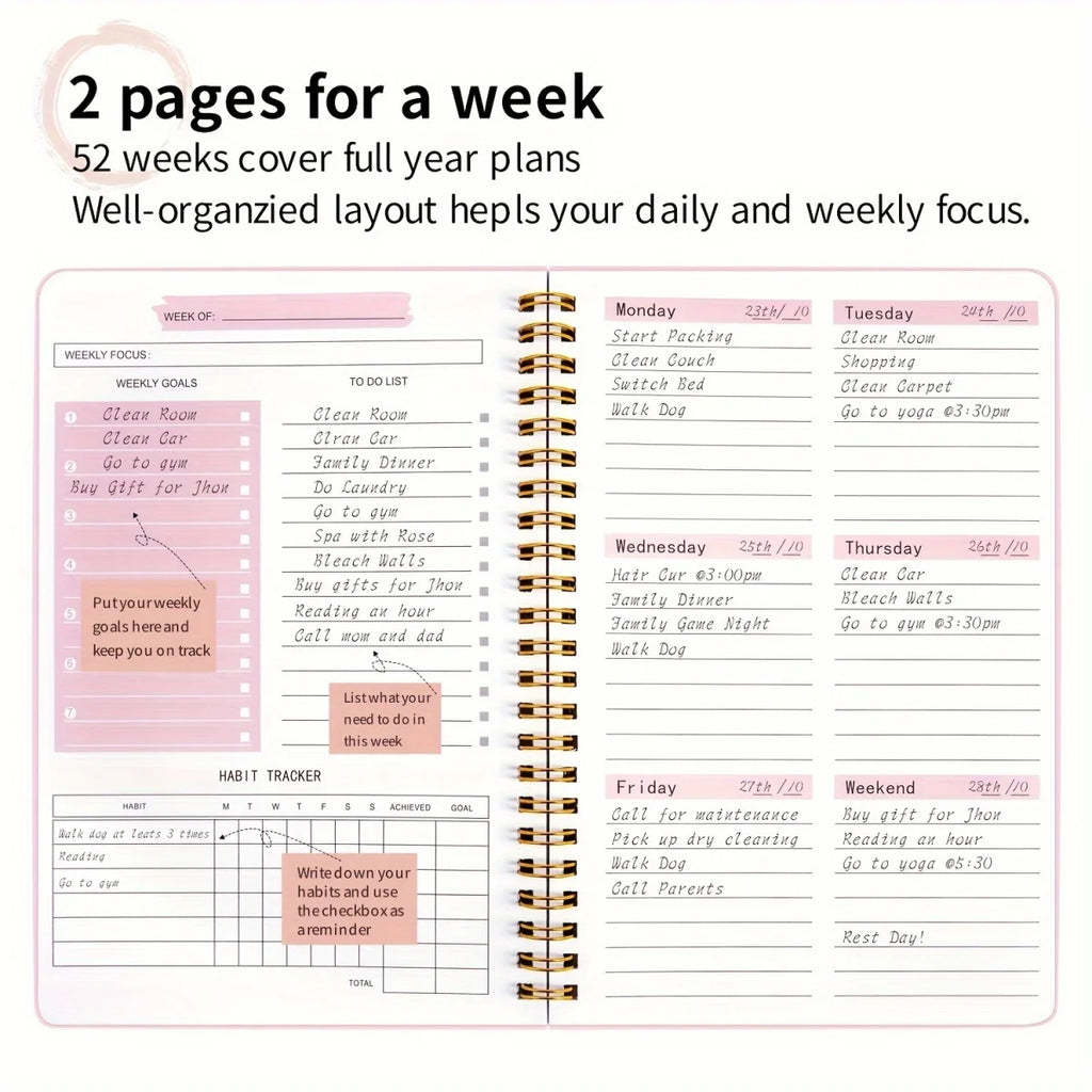 A5 Tree Pattern Spiral Weekly Planner Notebook, 52-Week Schedule Organizer for Office, School and Study