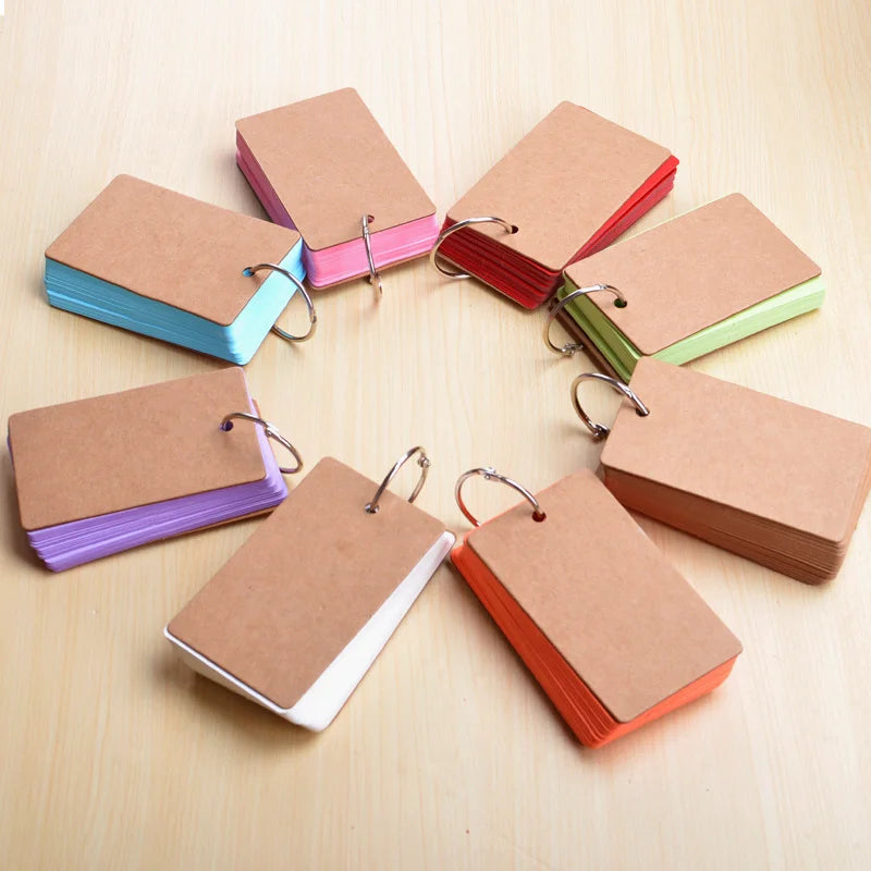Blank Mini Ring Notepad Flash Cards, 50 Sheets Portable Loose Leaf Memo Pad for Study and Notes