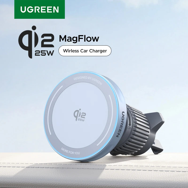 UGREEN Qi2.2 Magnetic Car Charger & Phone Holder — 15W/25W Wireless Charging Stand