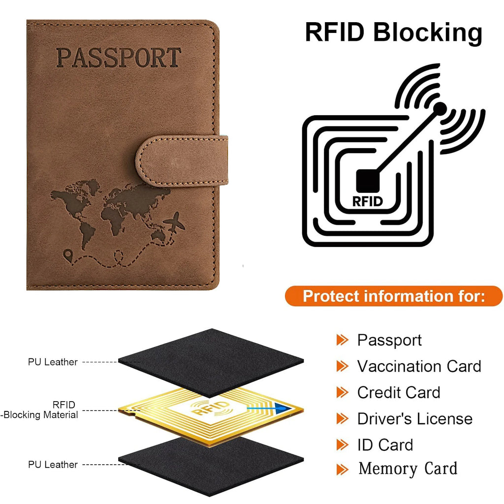 RFID Blocking Passport Holder, Travel Wallet Cover Case with Card Slots and Boarding Pass Pocket for Women and Men