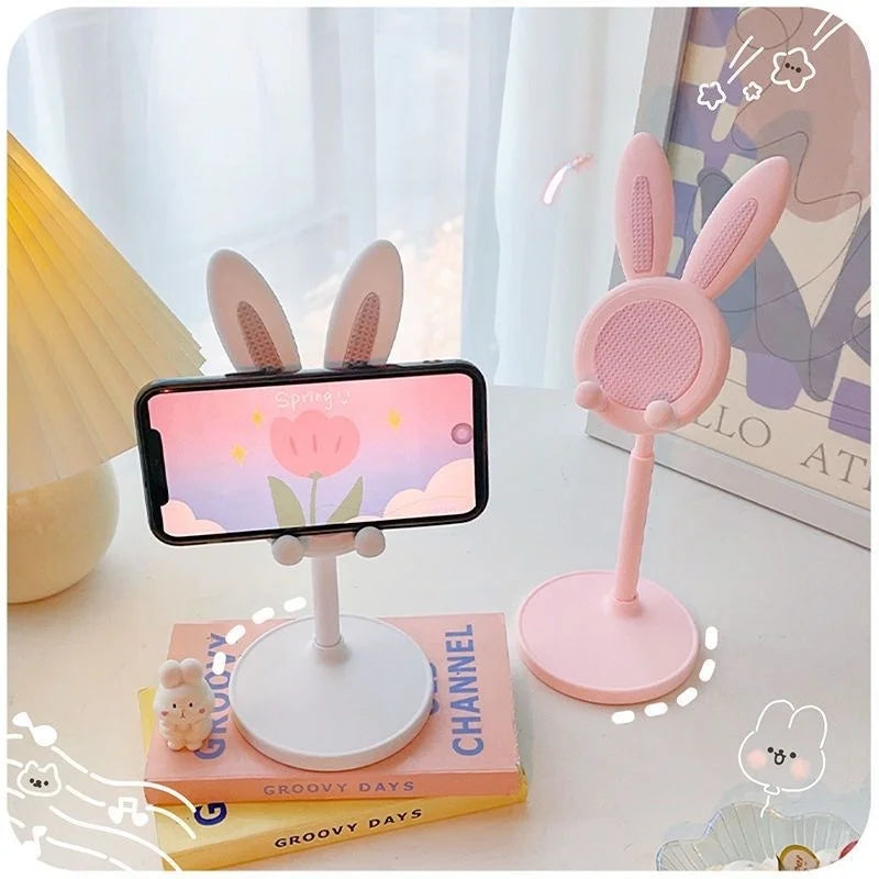 Cute Rabbit Ear Phone Stand for Desk, Adjustable Height Kawaii Cell Phone Holder