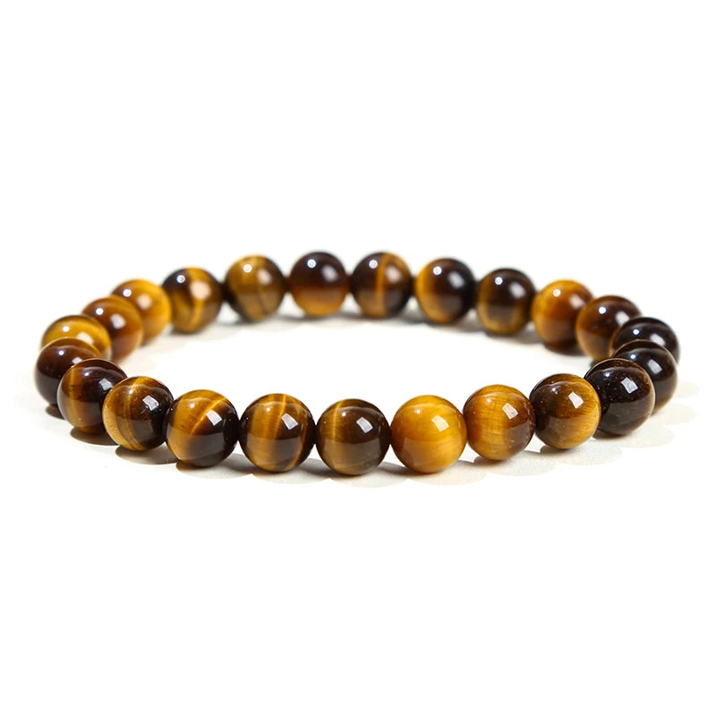 Natural Stone Beads Bracelet — Amethyst, Tiger Eye, Crystal & More