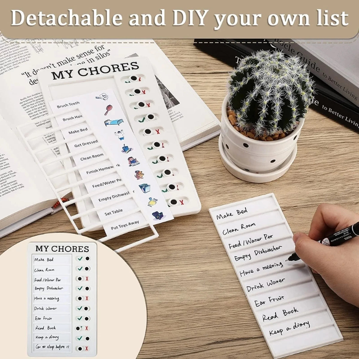 Reusable Chore Chart and Daily Checklist Board, To Do List Task Planner for Kids Responsibility, Routines and Self Discipline