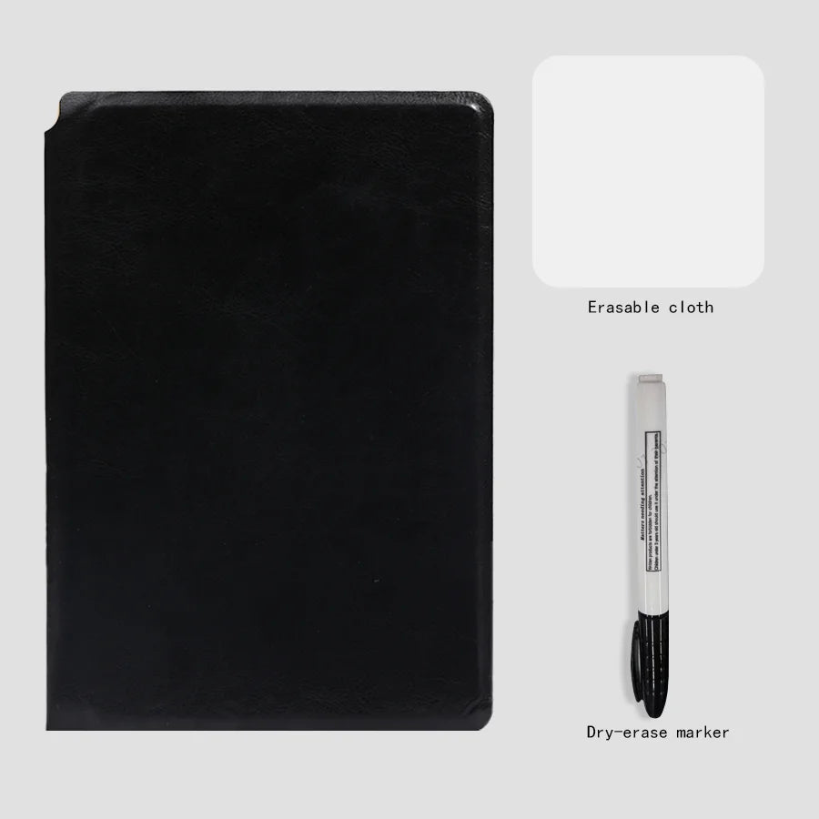 A5 Reusable Whiteboard Notebook — Portable Weekly Planner with Pen & Erasing Cloth