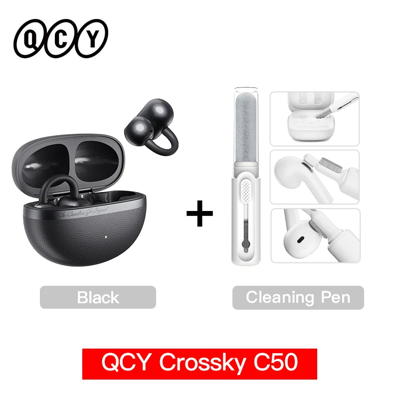 QCY Crossky C50 Open-Ear Bluetooth 6.0 Earbuds — Clip-On Sport Design with AI Clear Call & Bass Boost