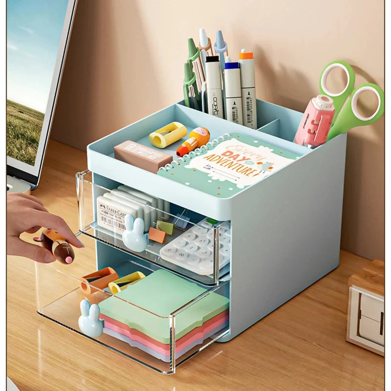 Small Desk Organizer with Drawers for Pens, Pencils, Phone, Business Cards and Stationery