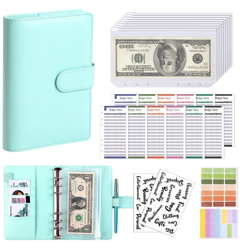 A6 Budget Binder — 6-Ring Cash Envelope Savings Planner with 8 Zipper Envelopes