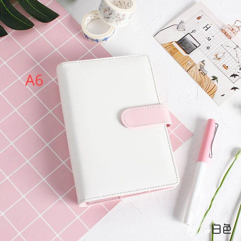 Pastel A5 A6 Refillable Planner Cover, 6-Ring PU Leather Binder Notebook with Pen Loop and Card Pockets