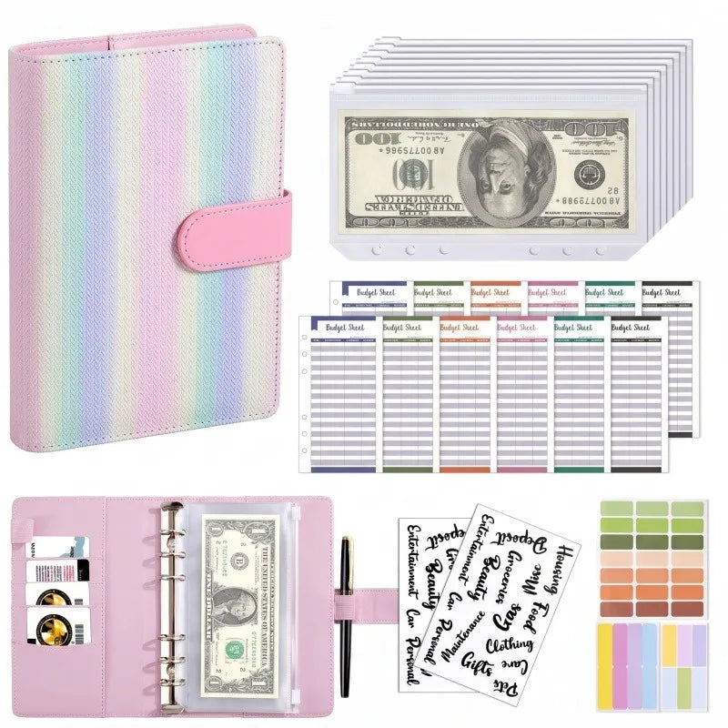 A6 Budget Binder — 6-Ring Cash Envelope Savings Planner with 8 Zipper Envelopes