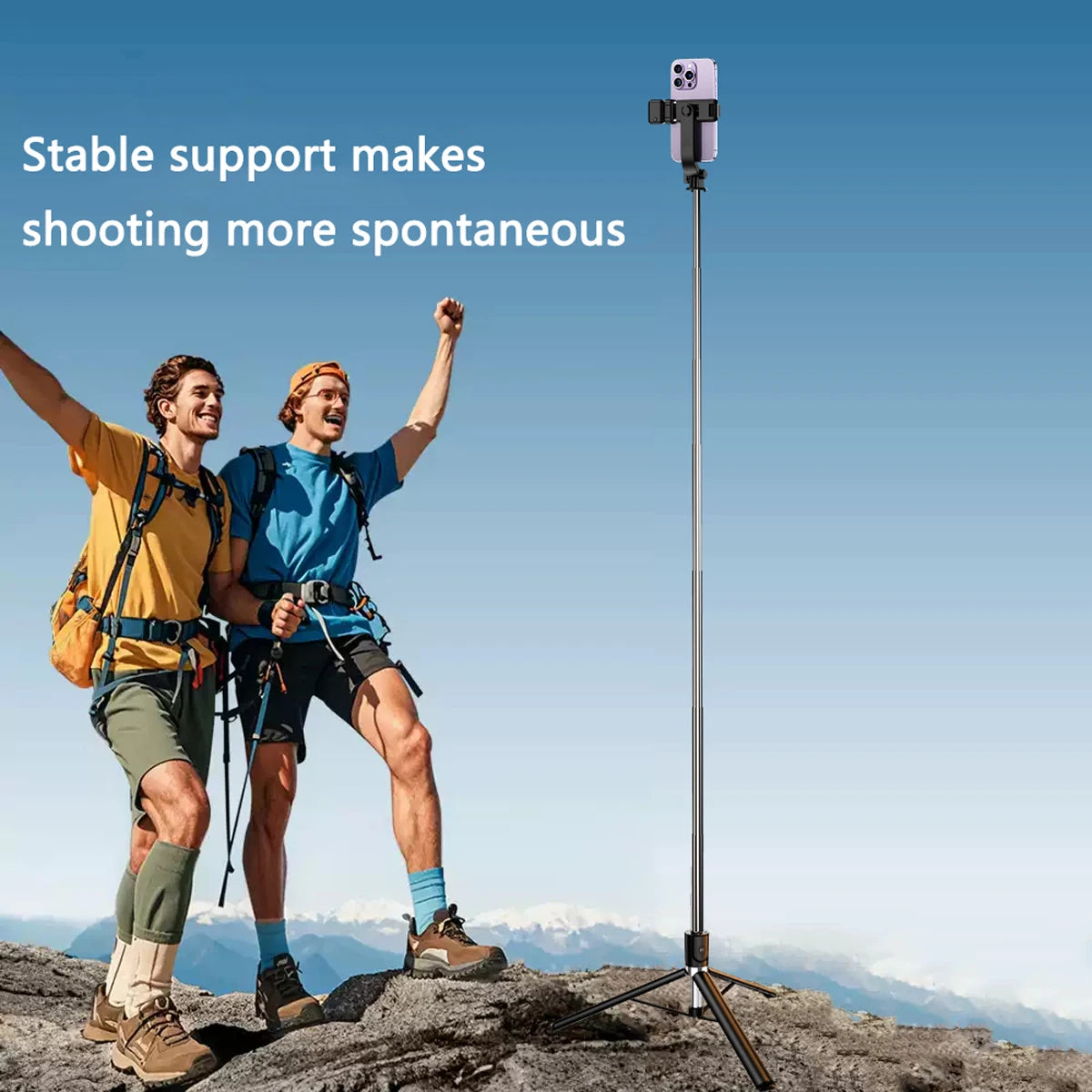 Portable Telescopic Bluetooth Selfie Stick with Wireless Remote for Phone, Extendable Travel Stick for Live Streaming and Photos