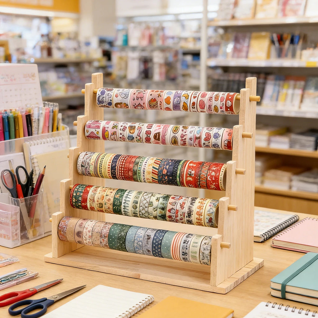 Wooden Washi Tape and Sticker Storage Rack Desktop Organizer