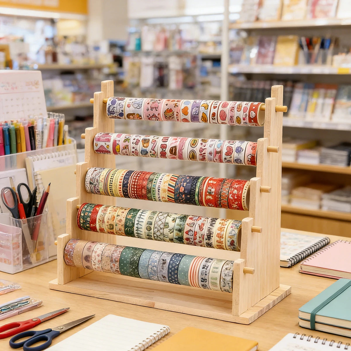 Wooden Washi Tape and Sticker Storage Rack Desktop Organizer